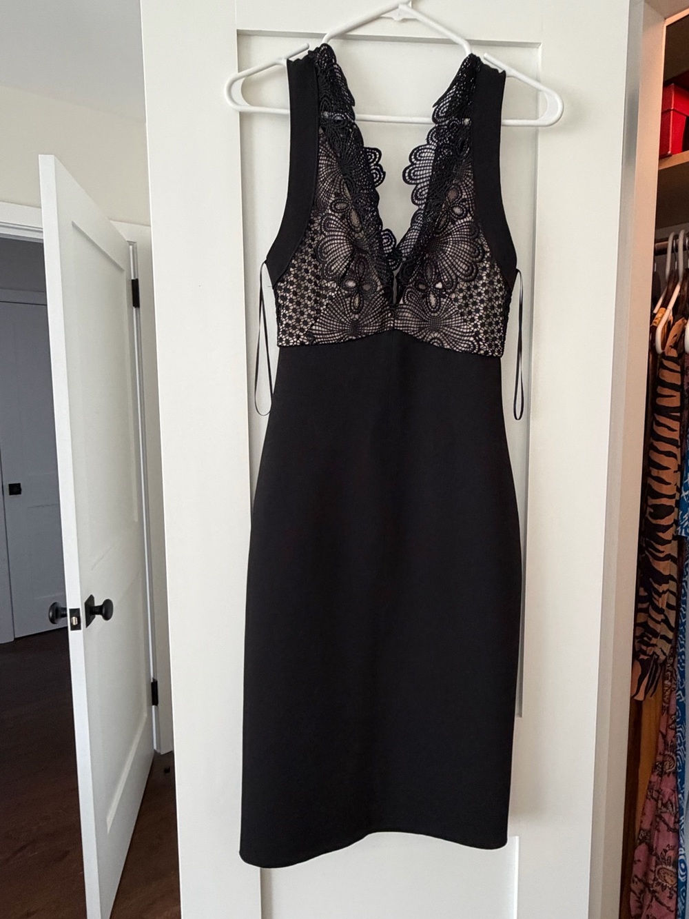 Elegant Black Lace-Front Slip midi Dress